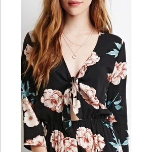 Women's Black Self-tie Knotted Floral Jumpsuit